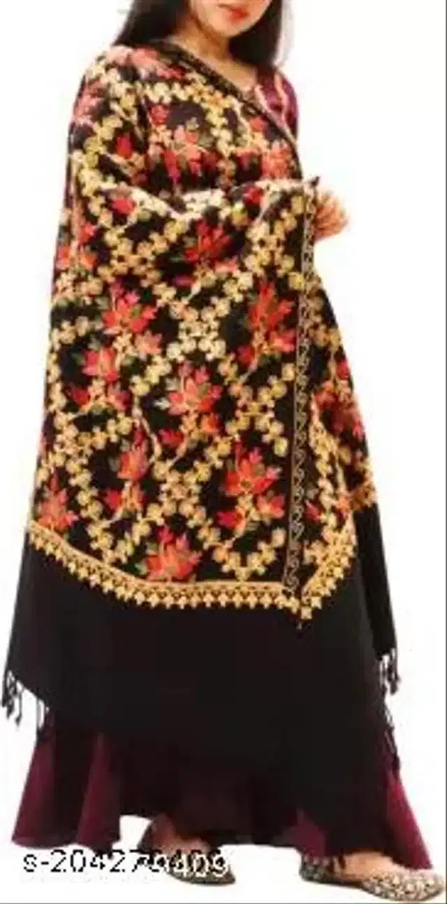 Woolen Shawl for Women (Black, 2 m)
