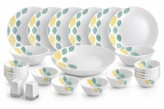 Cello Dazzle Foliage Dinner Set 23 Pc | Set Of 23 | Microwave & Dishwasher Safe | Chip-Resistant Opalware | Lightweight & Bone-Ash Free