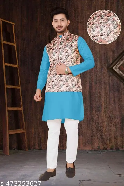 Colorblocked Kurta Set for Men (M)