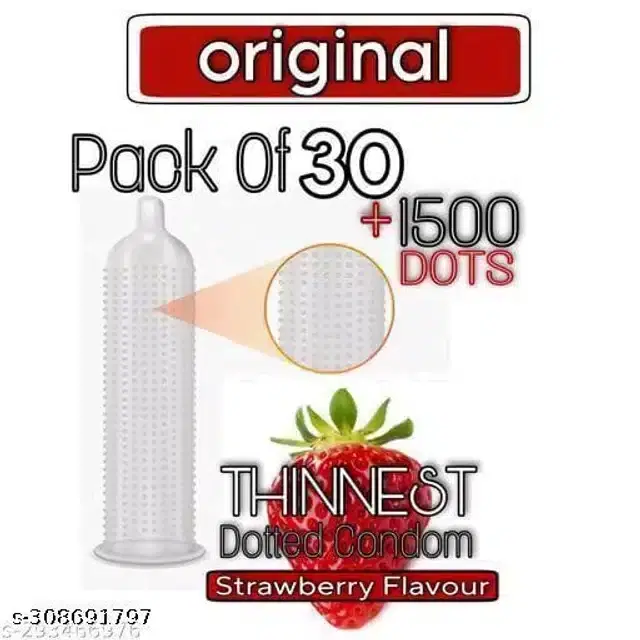 Xebok Strawberry Flavoured Full Dotted Condoms, Pack of 30