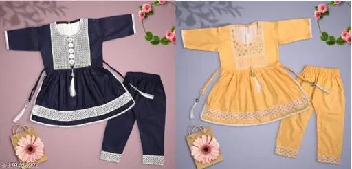 Rayon Kurta Set for Girls, Pack of 2 (Multicolor, 0-6 Months)
