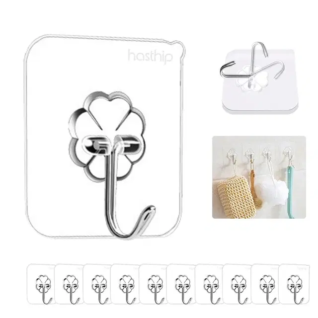 Plastic Wall Hooks, Transparent (Pack of 20)