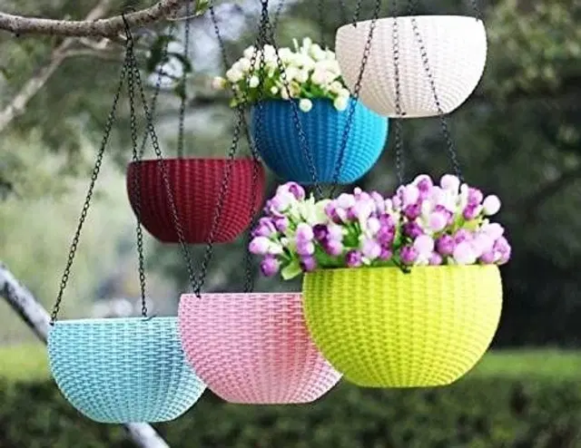 Plastic Hanging Basket Planters, Multicolor, 8 Inches, Pack of 4