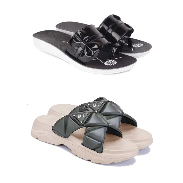 Combo of Sliders & Flats for Women, Set of 2 (Multicolor, 5)