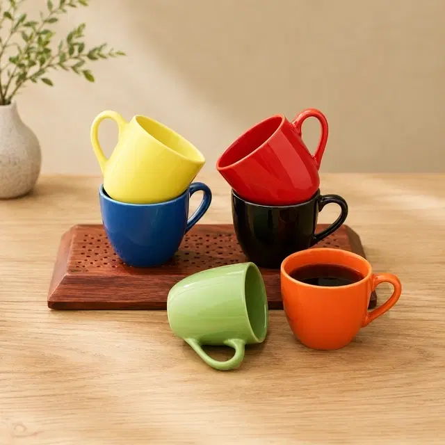 Ceramic Tea & Coffee Cup, Multicolor, Pack of 6 [140 ml]