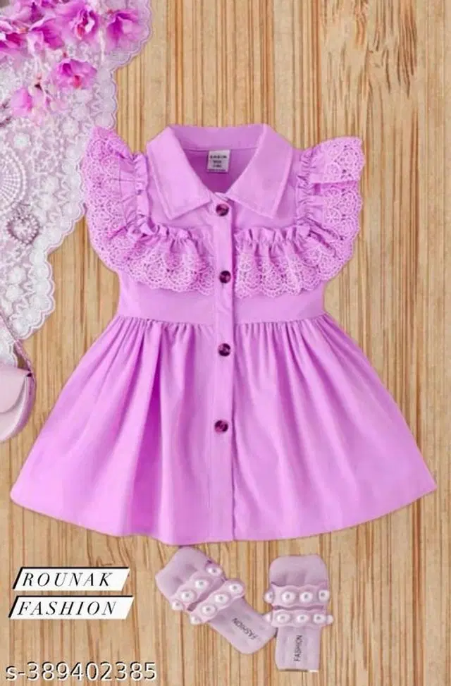 Crepe Frock for Girls (Lavender, 1-2 Years)