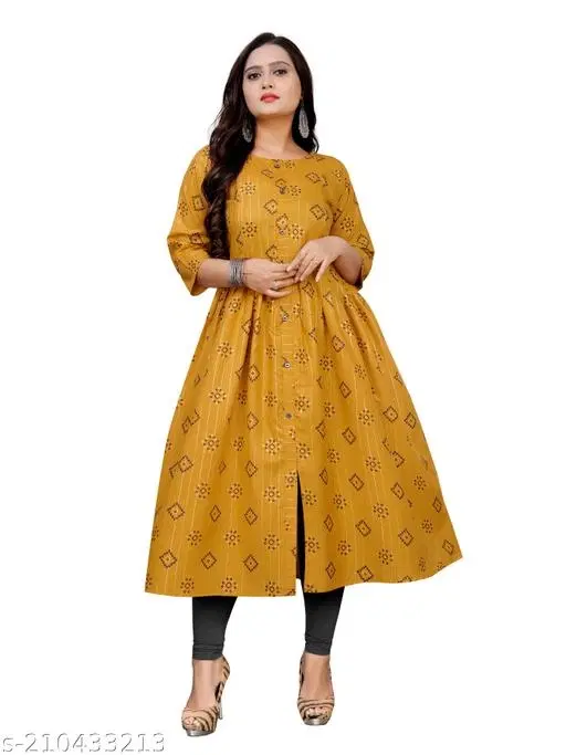 Maternity Cotton Kurti for Women (Yellow, M)