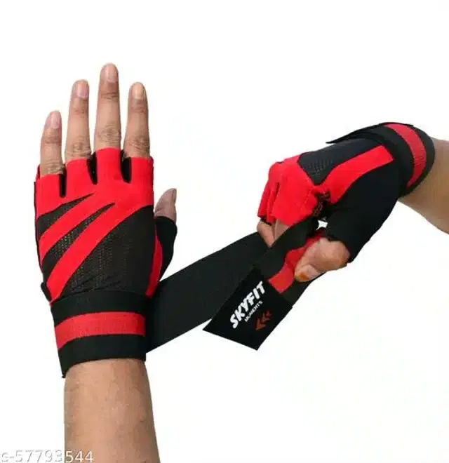 Nylon Sports Gloves, Set of 1 (Black & Red)