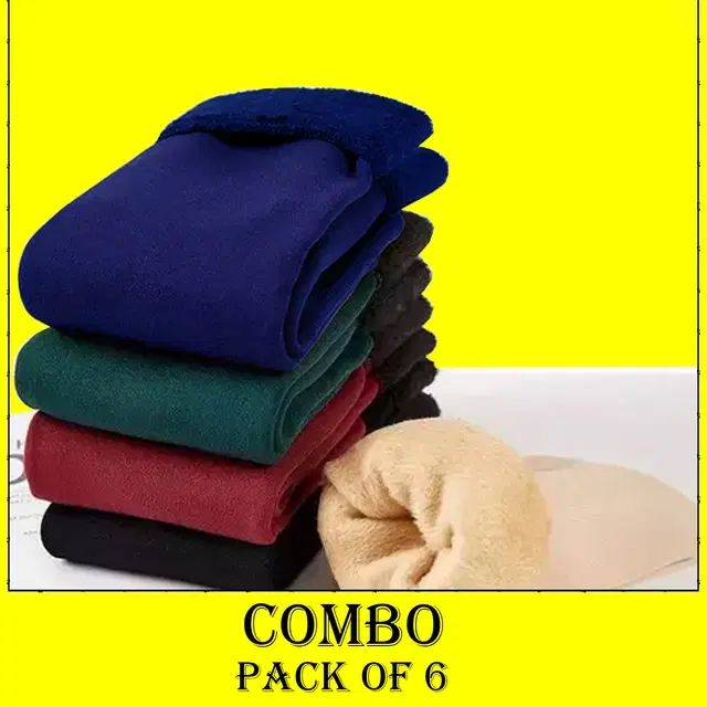 Woolen Solid Socks for Women, Set of 6 (Multicolor)