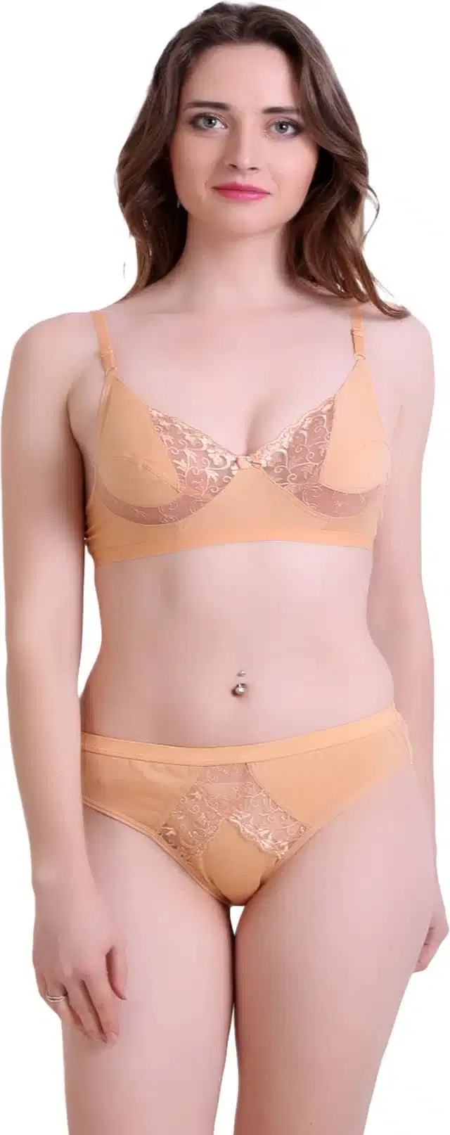 Cotton Blend Lingerie Set for Women (Gold, 40B)