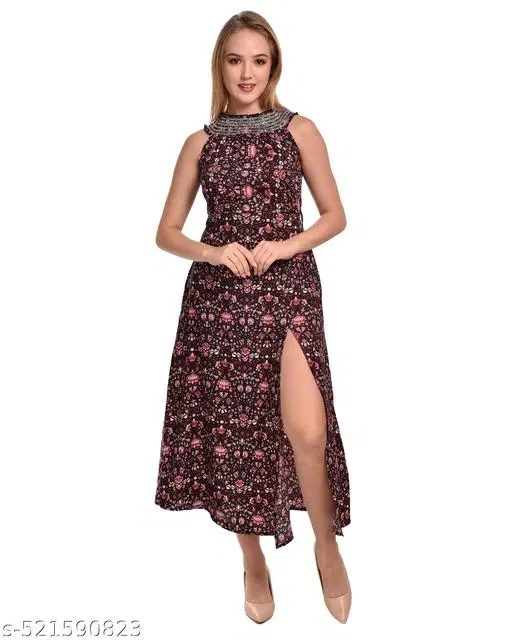 A-line Full-Length Dress for Women (Pink, S)