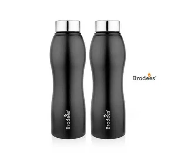 Brodees Meghapushp Stainless Steel Bottle, Set Of 2 Pcs, 1000 ml Of Each, Black, A-37