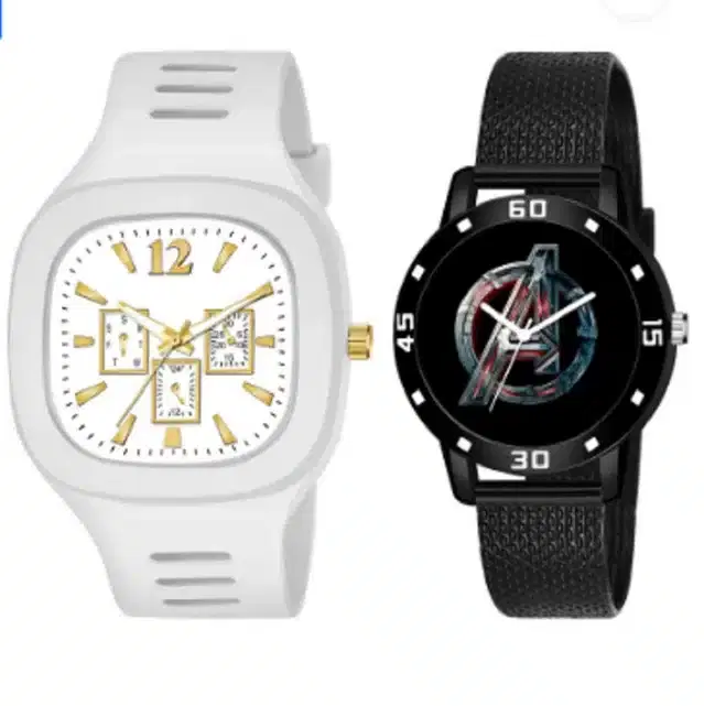 Couple Analog Watches, Pack of 2 (White & Black)