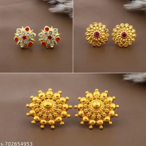 Designer Floral Gold Finish Stud Earrings For Women