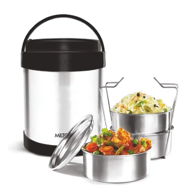 Milton Royal 3 Stainless Steel Containers with 600 ml Each, PU Insulated, Hot & Cold Leak Proof Lunch Box for Office, College, Picnic, Silver