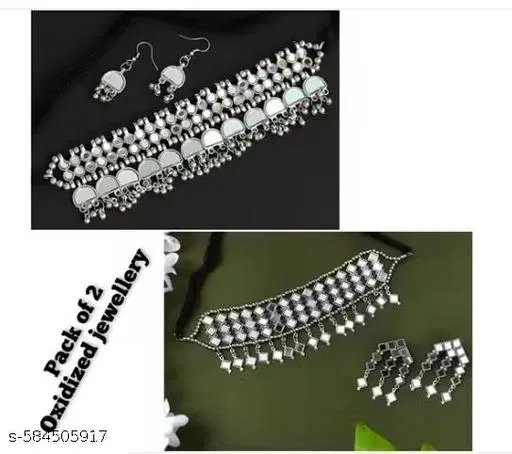 mirror work combo pack of 2 oxidized jewellery set