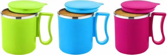 Stainless Steel Coffe Mug, Multicolour, Pack of 3 (300 ML)