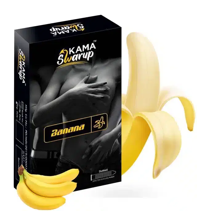 Kama Swarup 10 Pcs Banana Flavoured Ultra Dotted Condoms for Men, Set of 1
