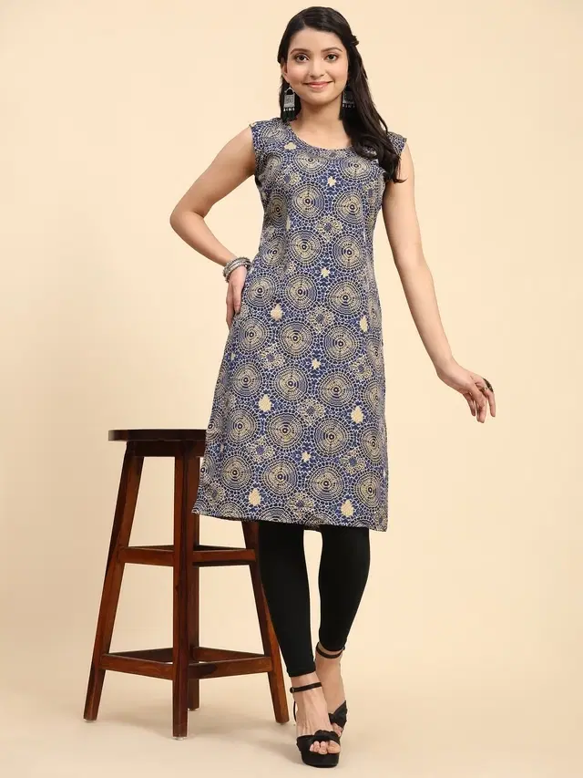 Crepe Printed kurti for women, Grey (L)