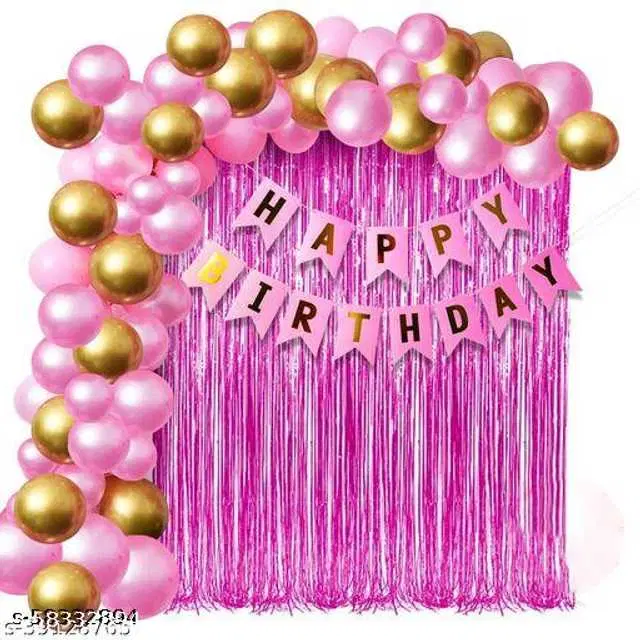 Mathur Enterprises Happy Birthday Celebration Decoration Kit, Pack Of 1, Pink & Gold, ME-2