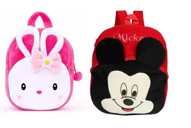 Heaven Decor Naughty And Mickey Velvet Soft Plus Kidds School Bag Combo, A075