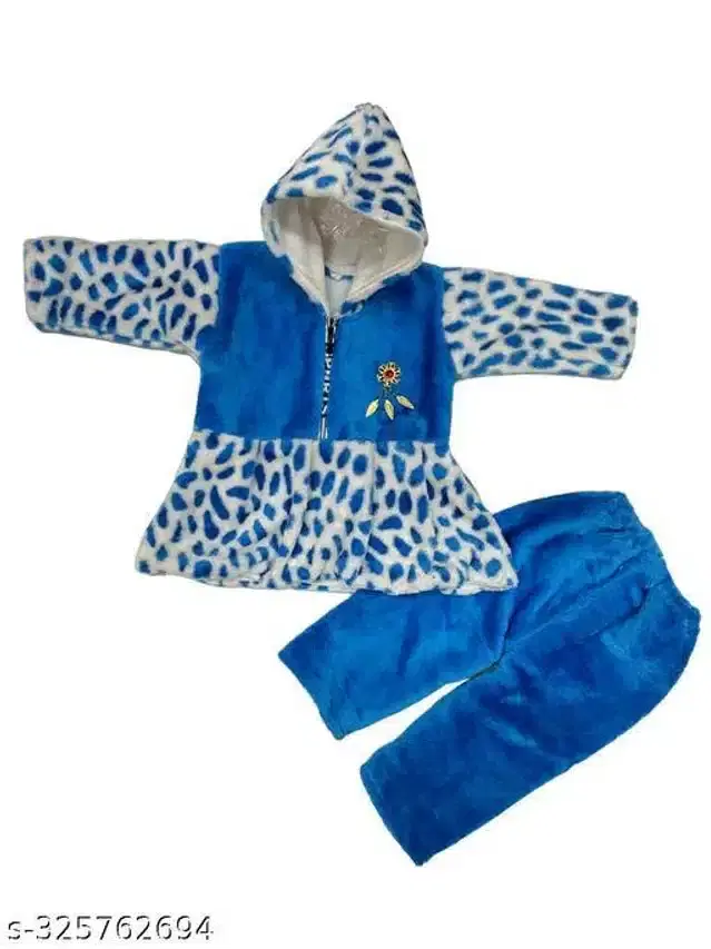 Hoodies with Bottom Set for Girls (Blue, 6-12 Months)