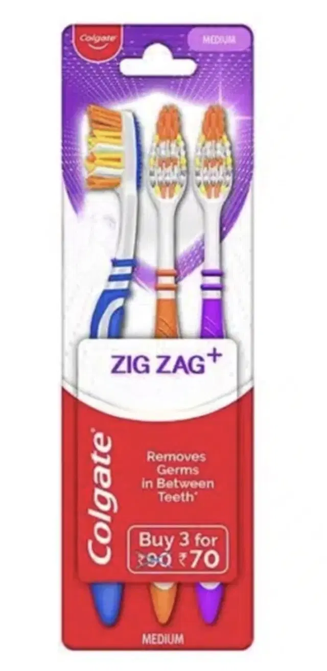 Colgate ZigZag Medium Bristle Toothbrush - 3 Pc