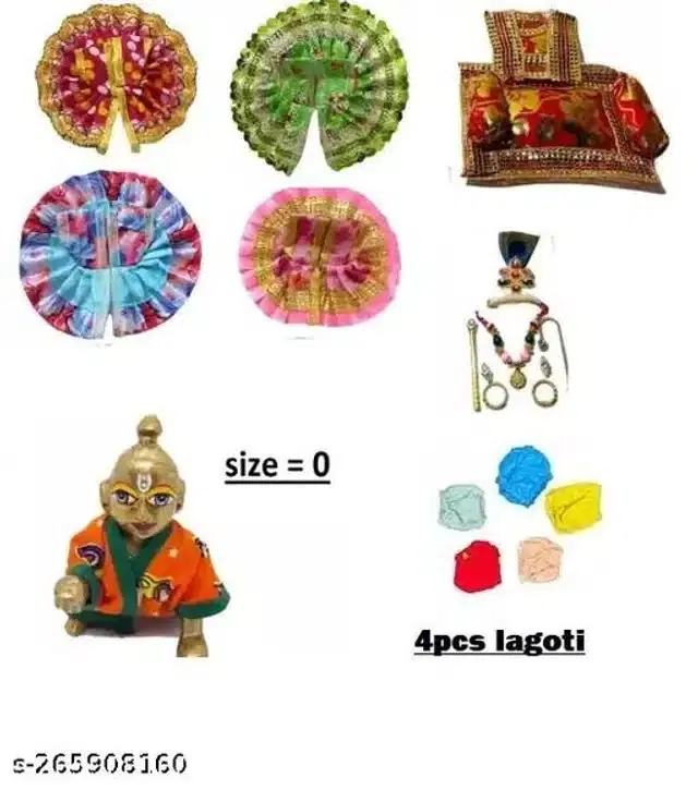 Laddu Gopal Ji Idol with Pooja Accessories, Multicolor, Set of 11