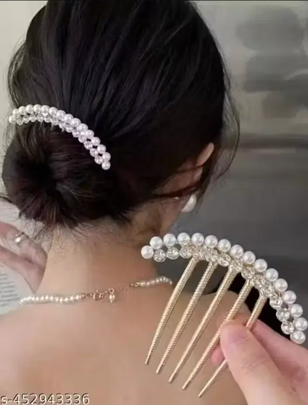 Pearl Metal Hair Clips for Women, Gold