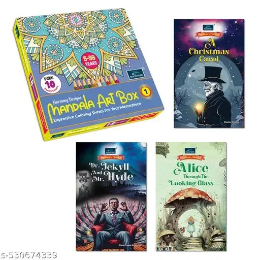 Harmony Mandala Boxx Part 1 + Set of 3 Novels: Alice Through the Looking Glass, Dr. Jekyll and Mr. Hyde, A Christmas Carol – Classic stories for young readers to explore and enjoy!