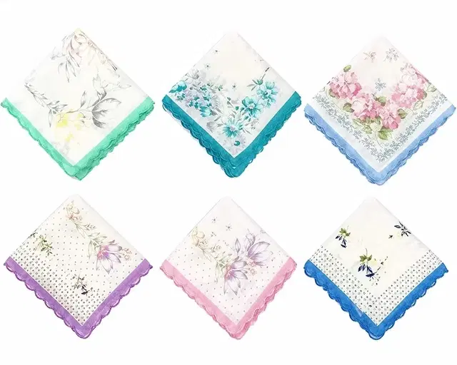 Womens Handkerchiefs Cotton Mulitcolour(Free Size) Pack of 6
