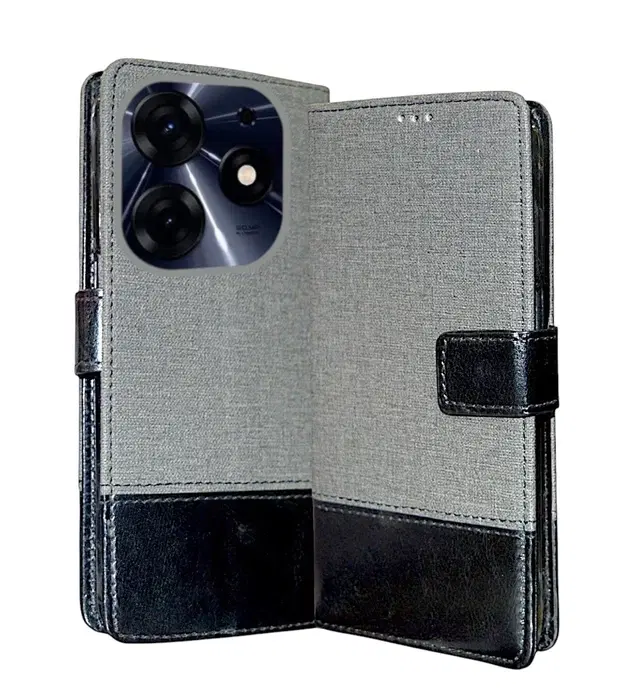 Artificial Leather Flip Cover For Tecno Bg6H / Pop 8, Grey