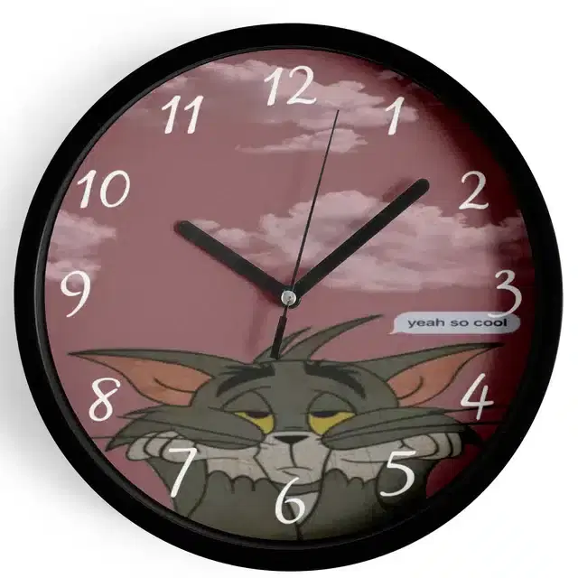 Analog Tom & Jerry Wall Clock for Home, Black, 7 Inches