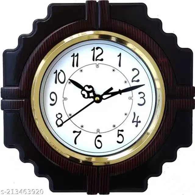 Plastic Analog Wall Clock, Brown & White