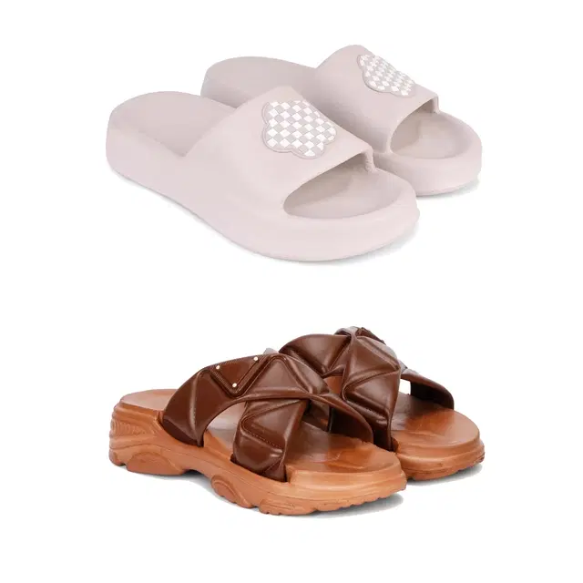 Sliders for Women, Set of 2 (Multicolor, 6)