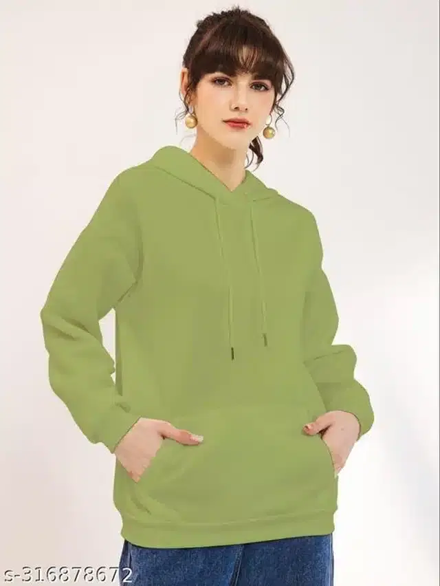 Full Sleeves Hooded Sweatshirt for Women (Mint Green, S)