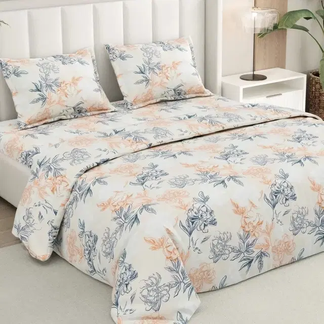 Rivermoor Ultra Soft Azure Fleur Double Bed Bedsheet, French Cream