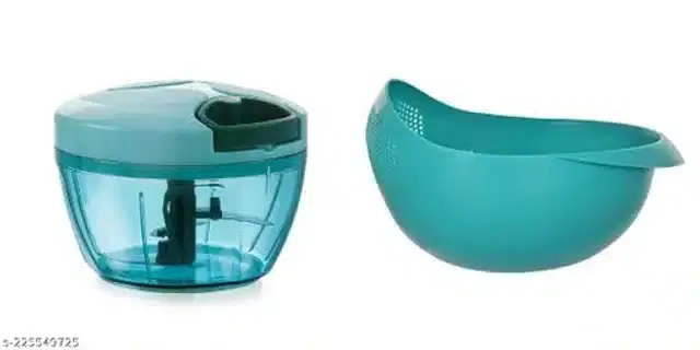 Manual Chopper with Rice Bowl, Blue, Set of 2