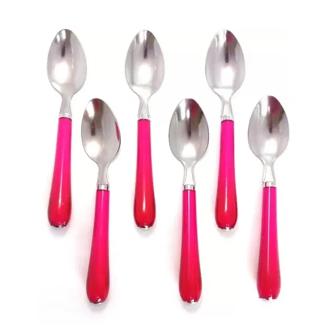 Stainless Steel Spoons, Pink & Silver, Pack of 6