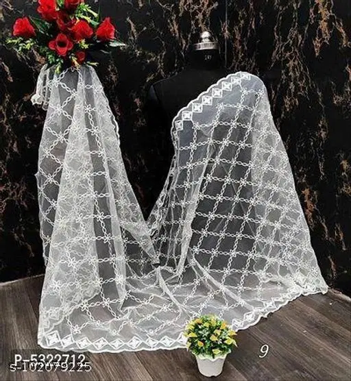 Embroidered Rajasthani Net Floral Sewing & Embroidery (White, Free Size)
