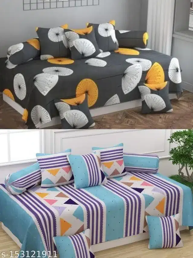 Polycotton Diwan Cover Set, Multicolor, Combo of 2