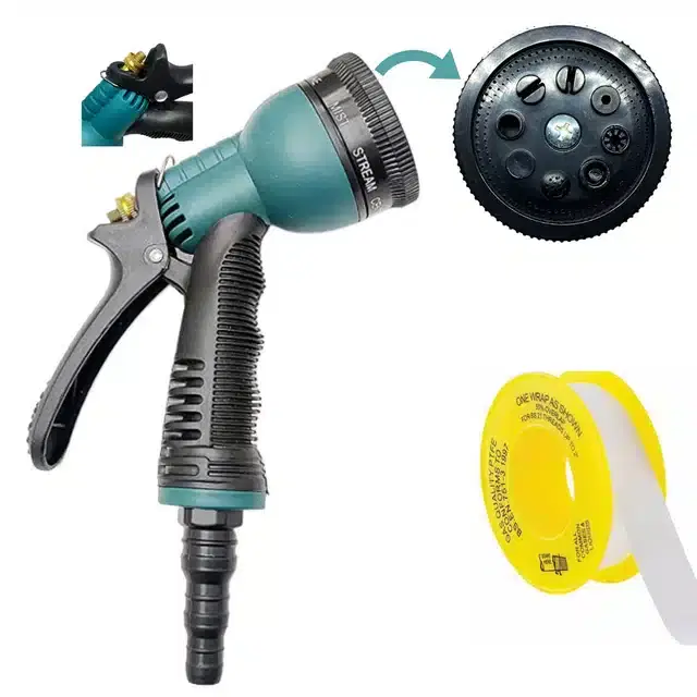 Brass Rod 8 Flow Water Spray Gun with Teflon Tape, Multicolor