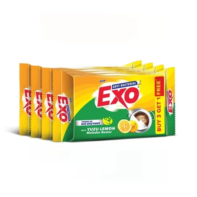 Exo Anti-Bacterial Dishwash Bar With The Power Of Bio-Enzymes And Yuzu Lemon Malodour Buster (90 g X 4)