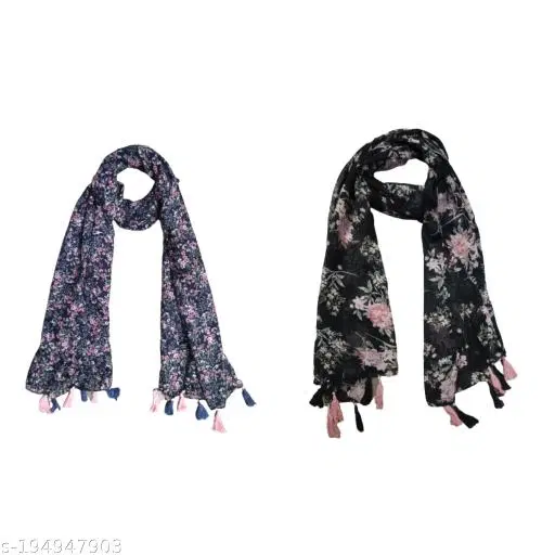 Chiffon Printed Scarves for Women, Multicolor, Pack of 2