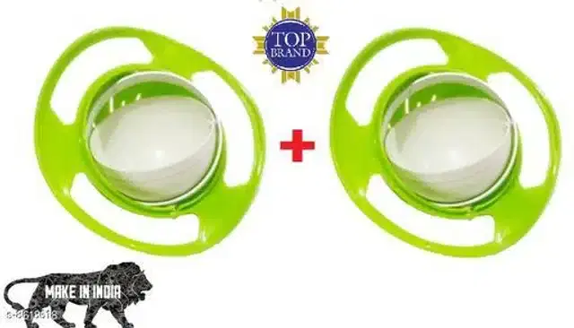 360 Degree Rotation Spill Proof Food Bowl, Green, Pack of 2