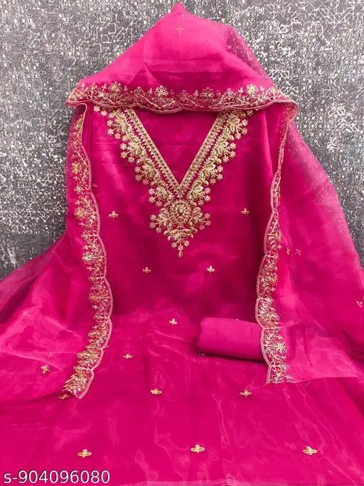 Organza Embroidered Punjabi/All Over Suits for Women (Rani, Un Stitched)