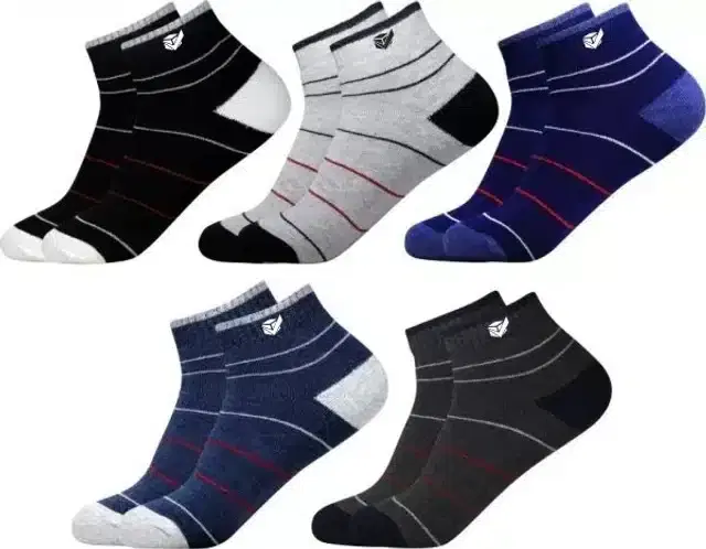 Cotton Ankle Socks for Unisex, Set of 5 (Multicolor, Free Size)