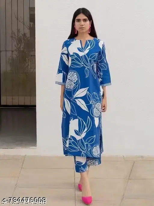 Kurta Set for Women (Blue, M)