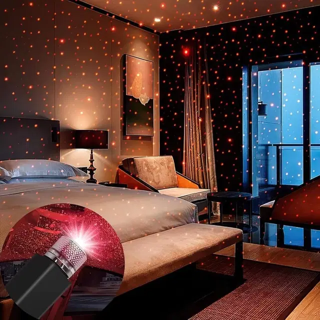 Adjustable Flexible Red Star Projector Night Light, Black Rb