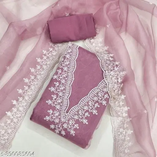 Organza Embroidered Onion Suits for Women (Pink, Un Stitched)